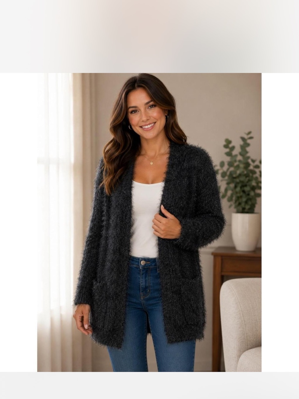 Zenana Black Popcorn Knit Open-Front Cardigan - Size 1X